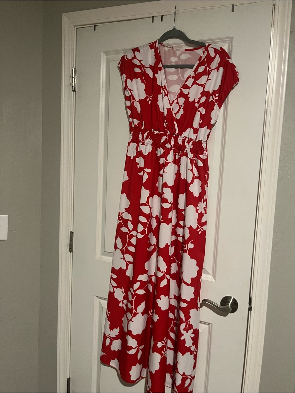 SHEIN Red and White Floral Wrap-Style Maxi Dress